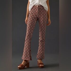 NWOT • Anthropologie • Maeve Flare Mod Stretch Pants • brown motif • 10